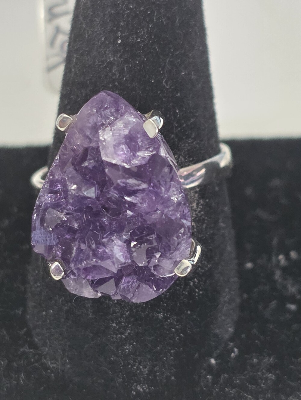 Sterling Silver Purple Amethyst Druzy Teardrop Ring